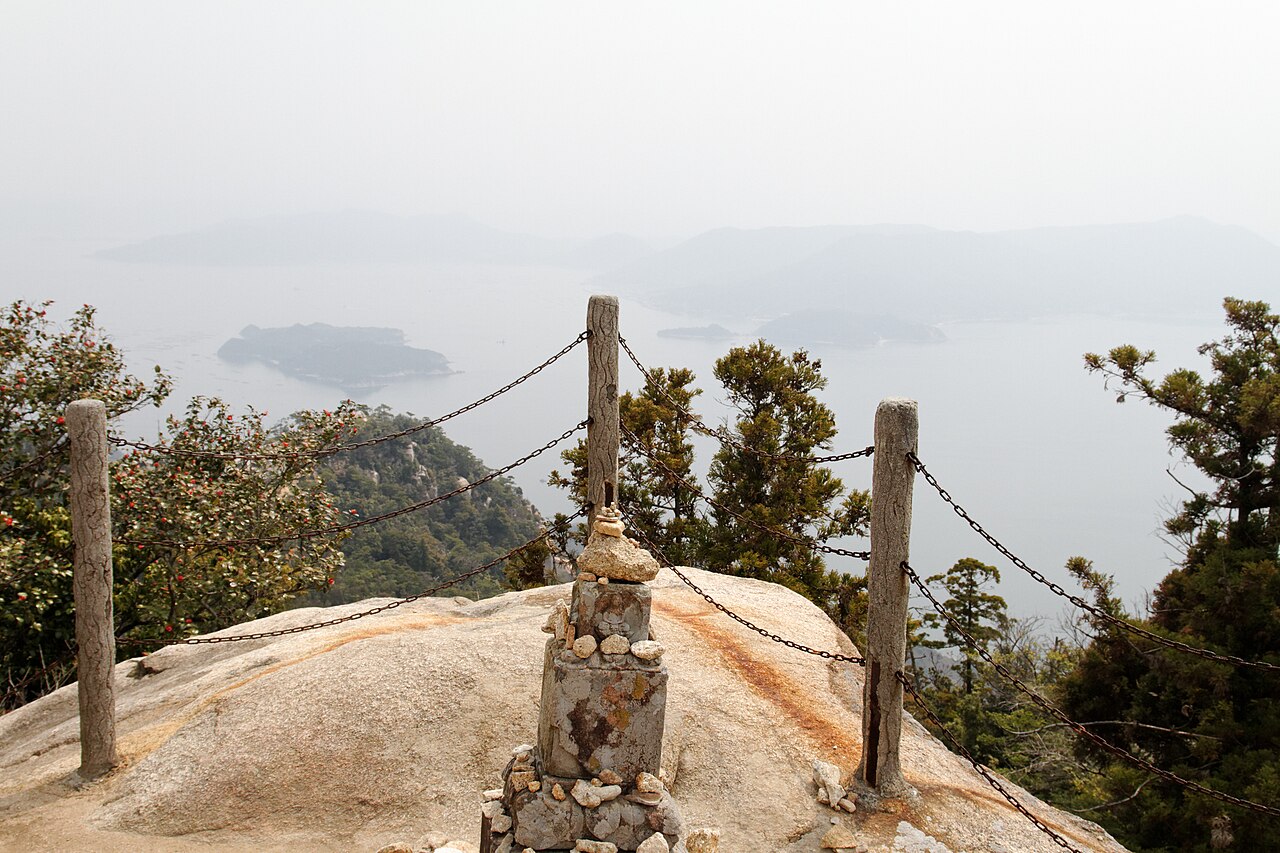 A panoramic view of Miyajima Island and the Seto Inland Sea from the summit of Mt. Misen.