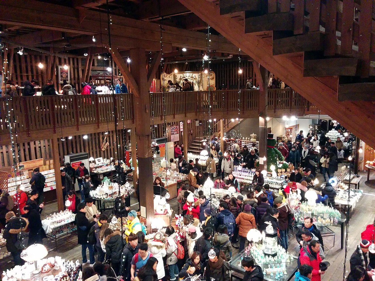 Interior of the Otaru Music Box Museum showcasing a large collection of intricate music boxes