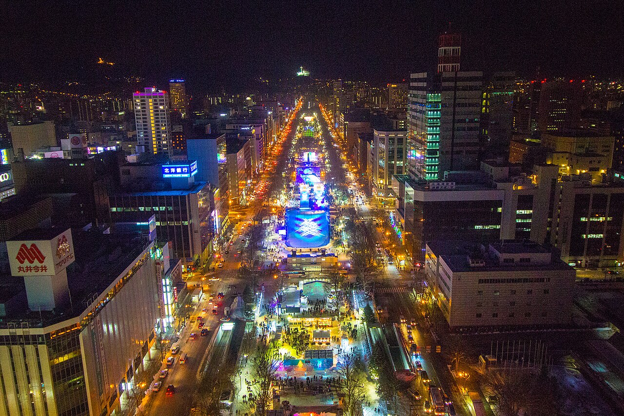 Panoramic view of Sapporo city and Odori Park from the Sapporo TV Tower observation deck