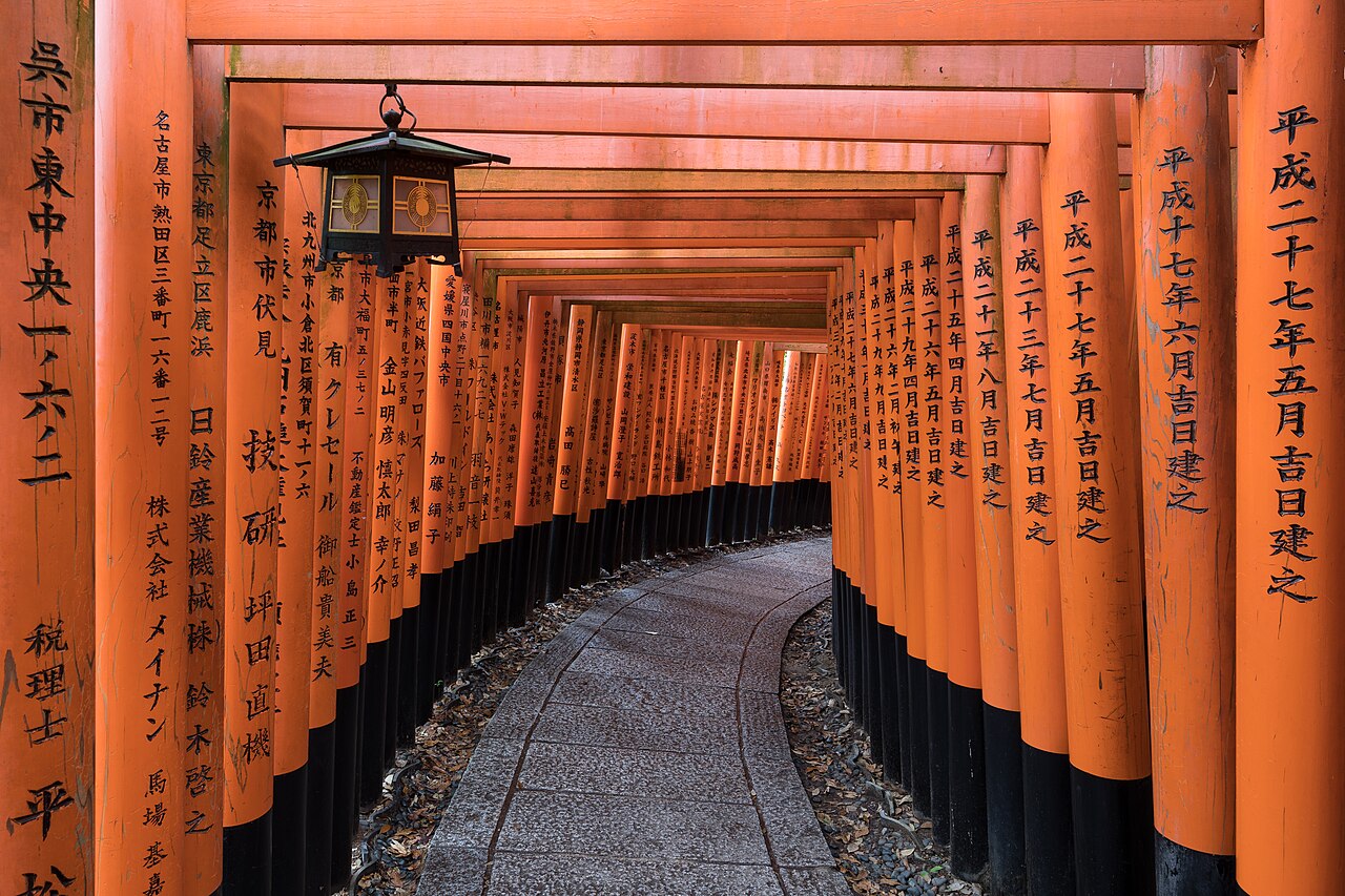 Red torii gates forming a tunnel at Fushimi Inari-taisha Shrine