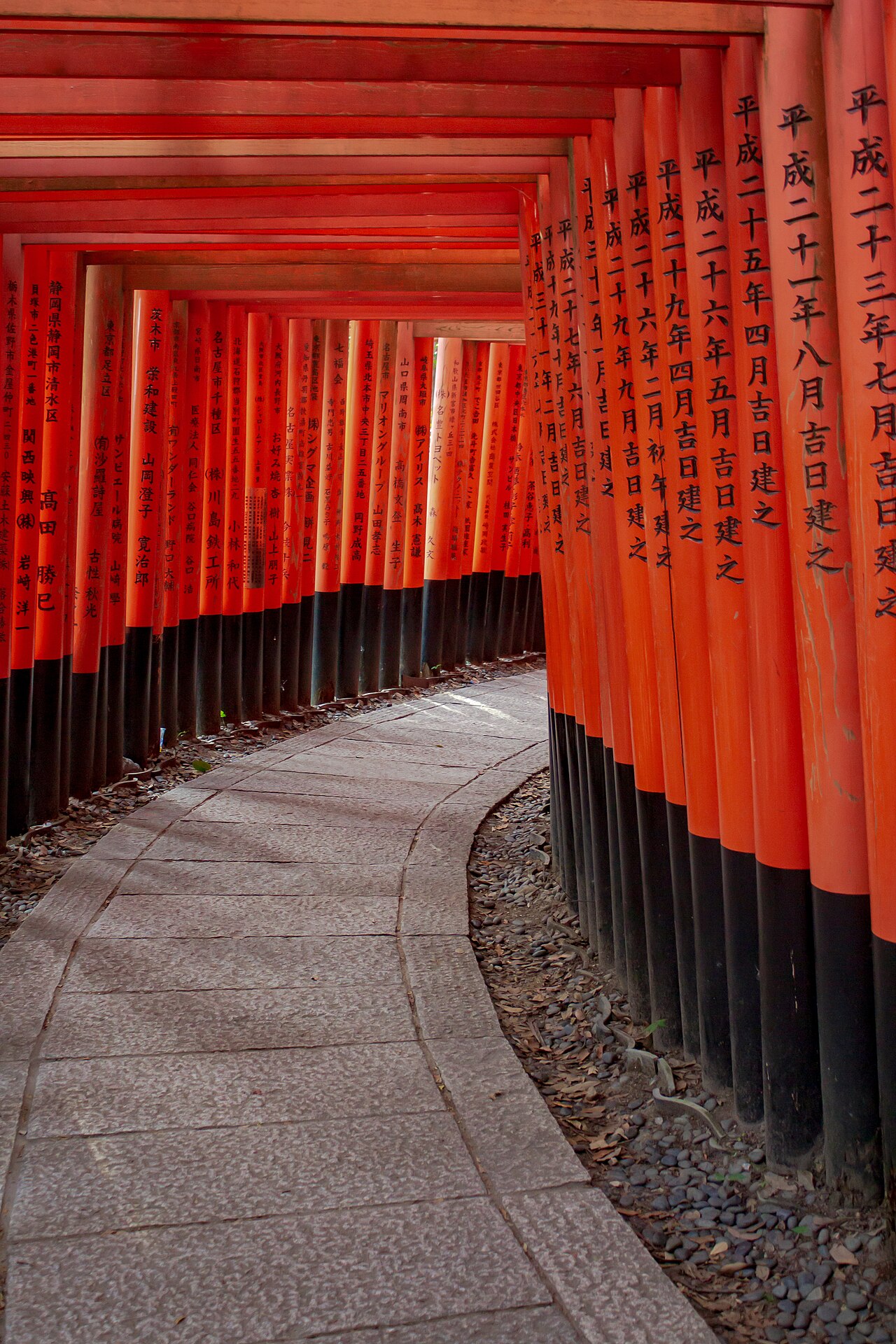 Thousands of vermilion torii gates forming a path at Fushimi Inari-taisha shrine