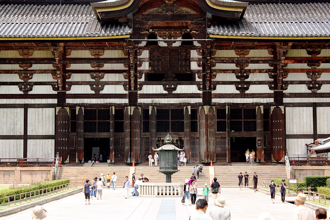 The massive wooden structure of Todai-ji's Great Buddha Hall in Nara.