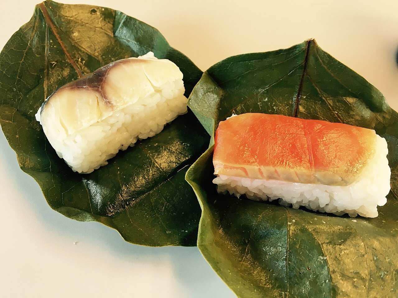 Traditional Kakinoha-zushi, sushi wrapped in persimmon leaves, a specialty of Nara