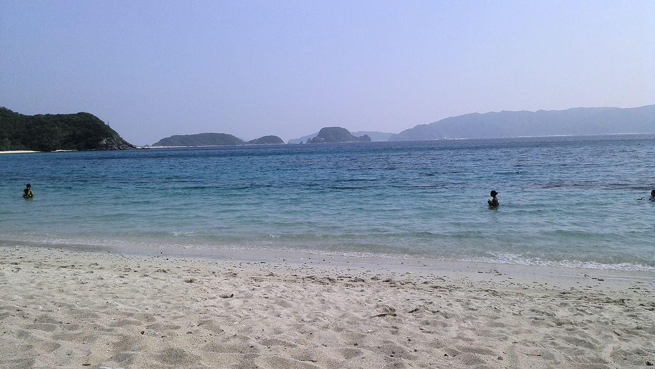 Panoramic view of Furuzamami Beach on Zamami Island with pristine turquoise water and white sand