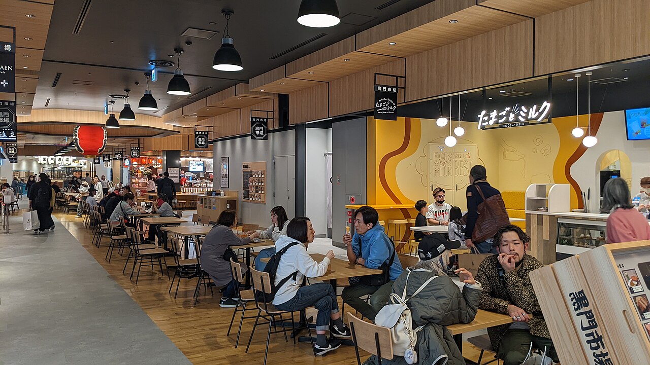 Fresh seafood and grilled items at Kuromon Market