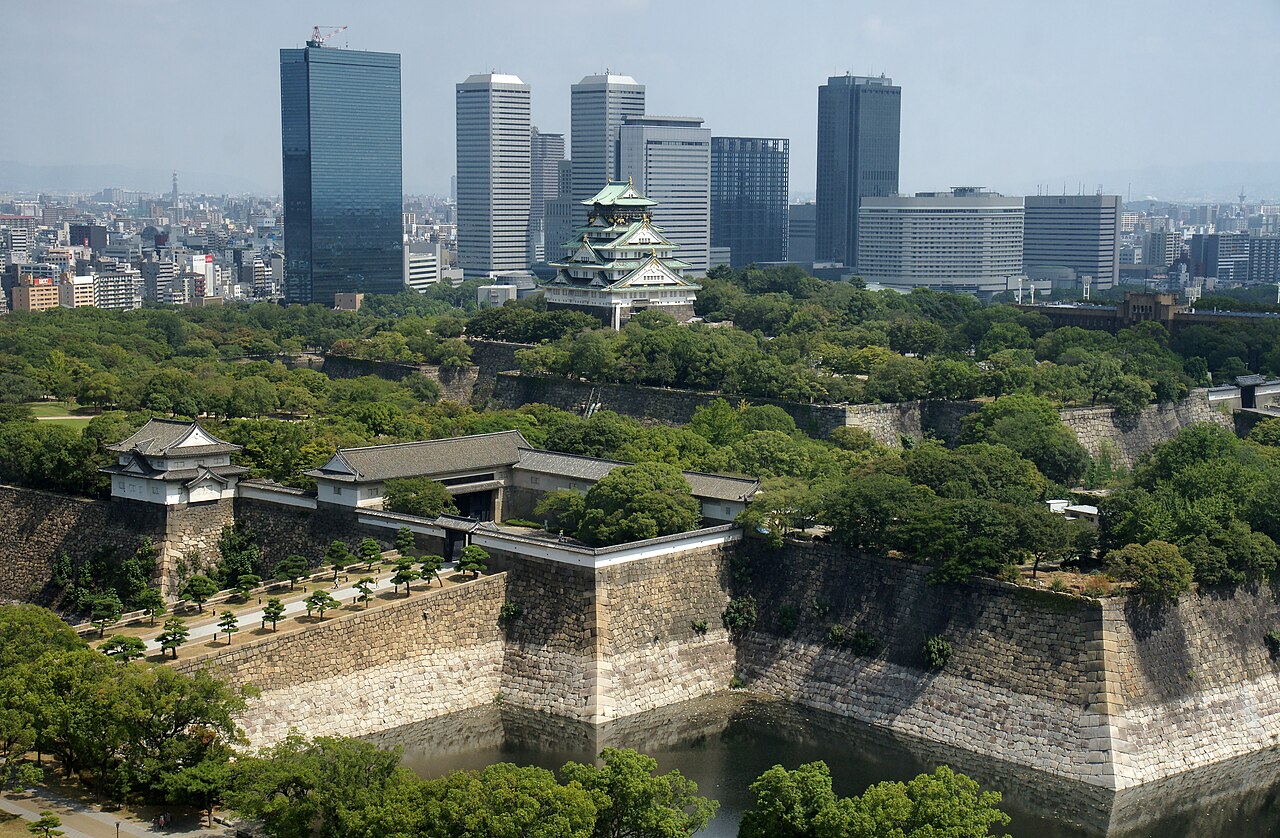 Panoramic view of Osaka city from Osaka Castle observation deck