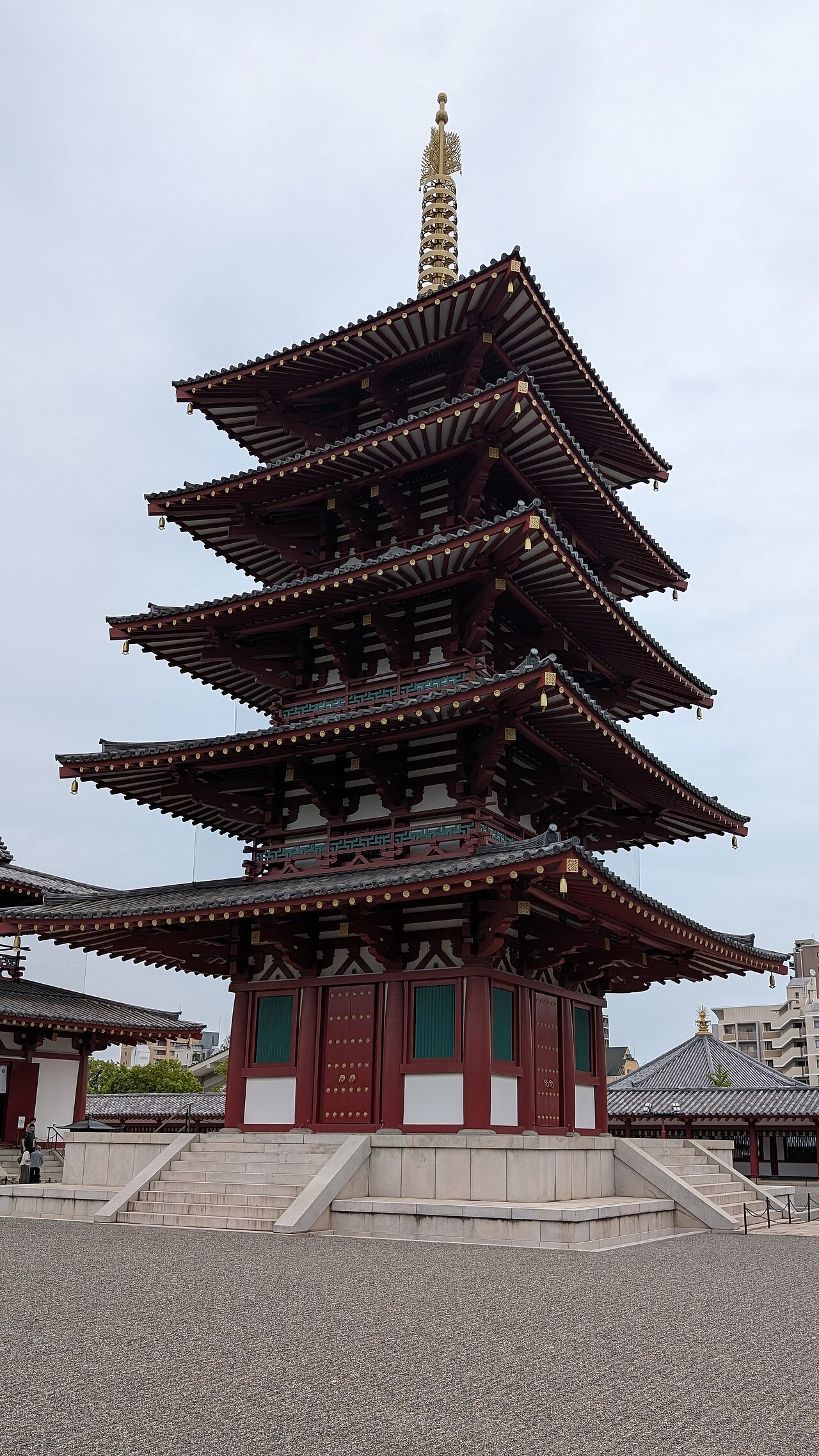 The iconic five-story pagoda at Shitennoji Temple in Osaka