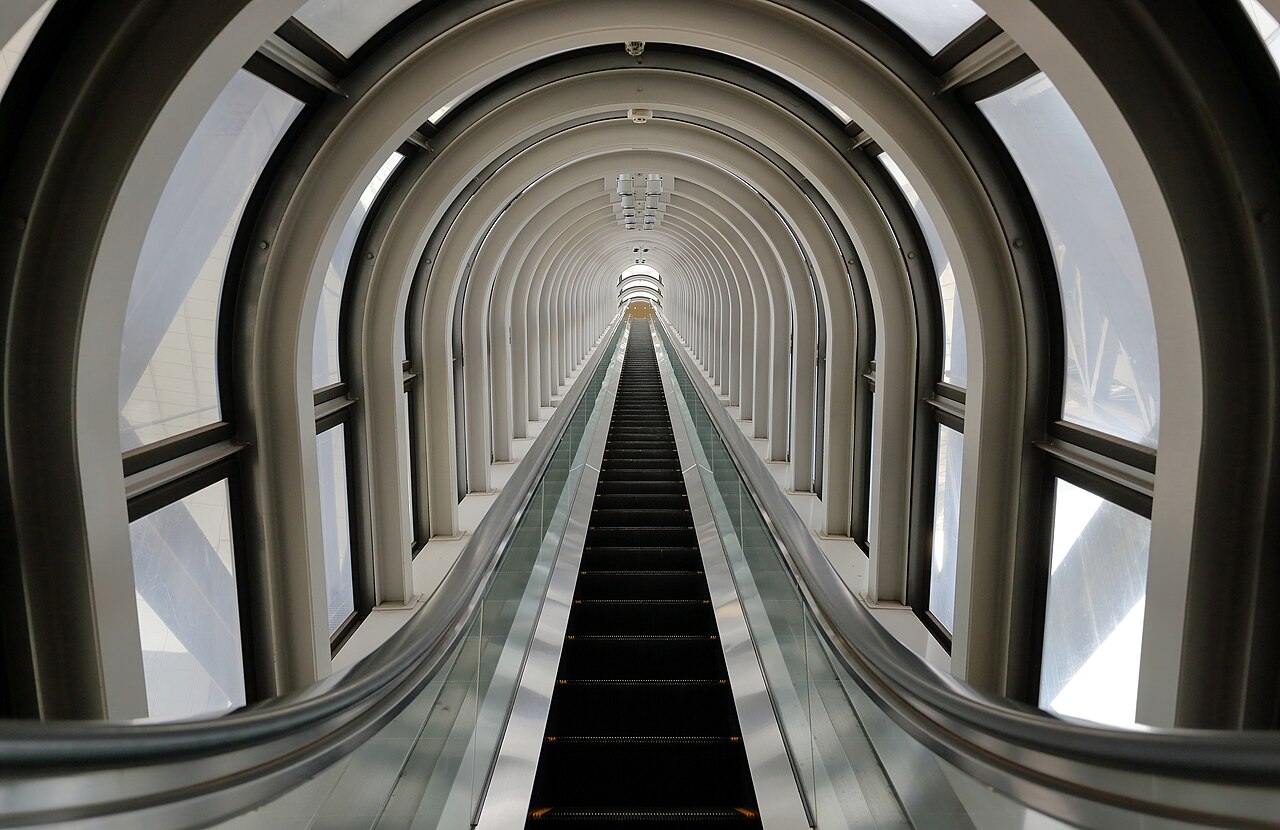 The unique escalator connecting the two towers of Umeda Sky Building, offering city views