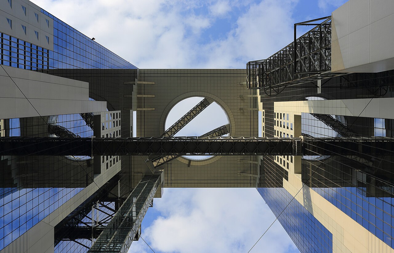 Distinctive exterior architecture of the Umeda Sky Building