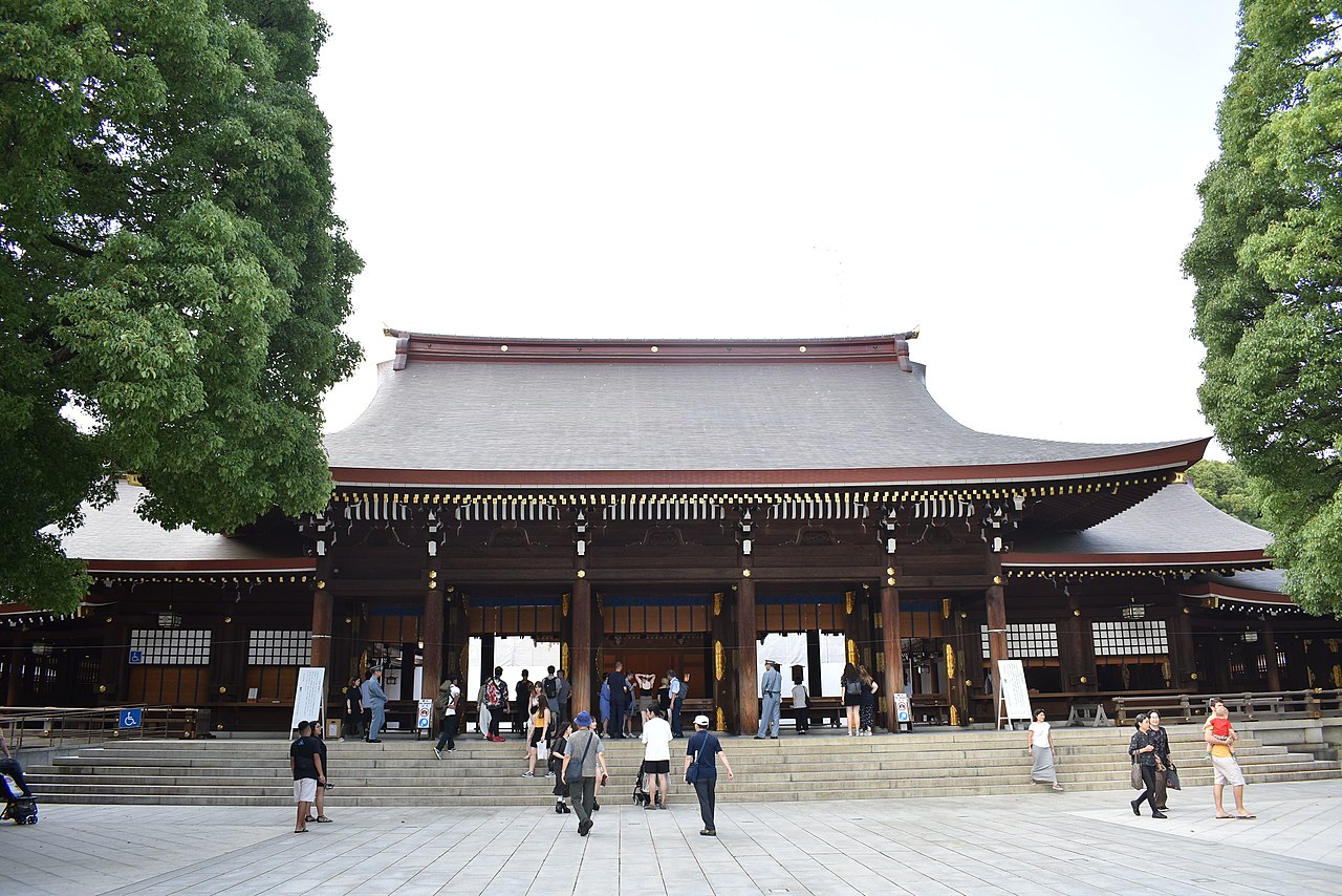 The main hall (Haiden) of Meiji Shrine with its distinctive cypress wood architecture