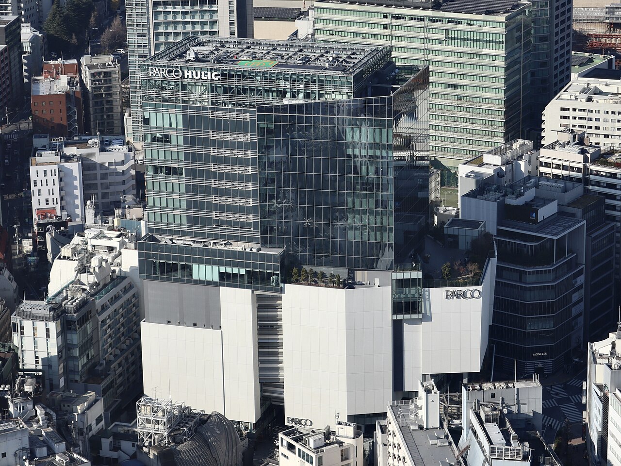 Exterior view of Shibuya Parco department store, known for designer brands