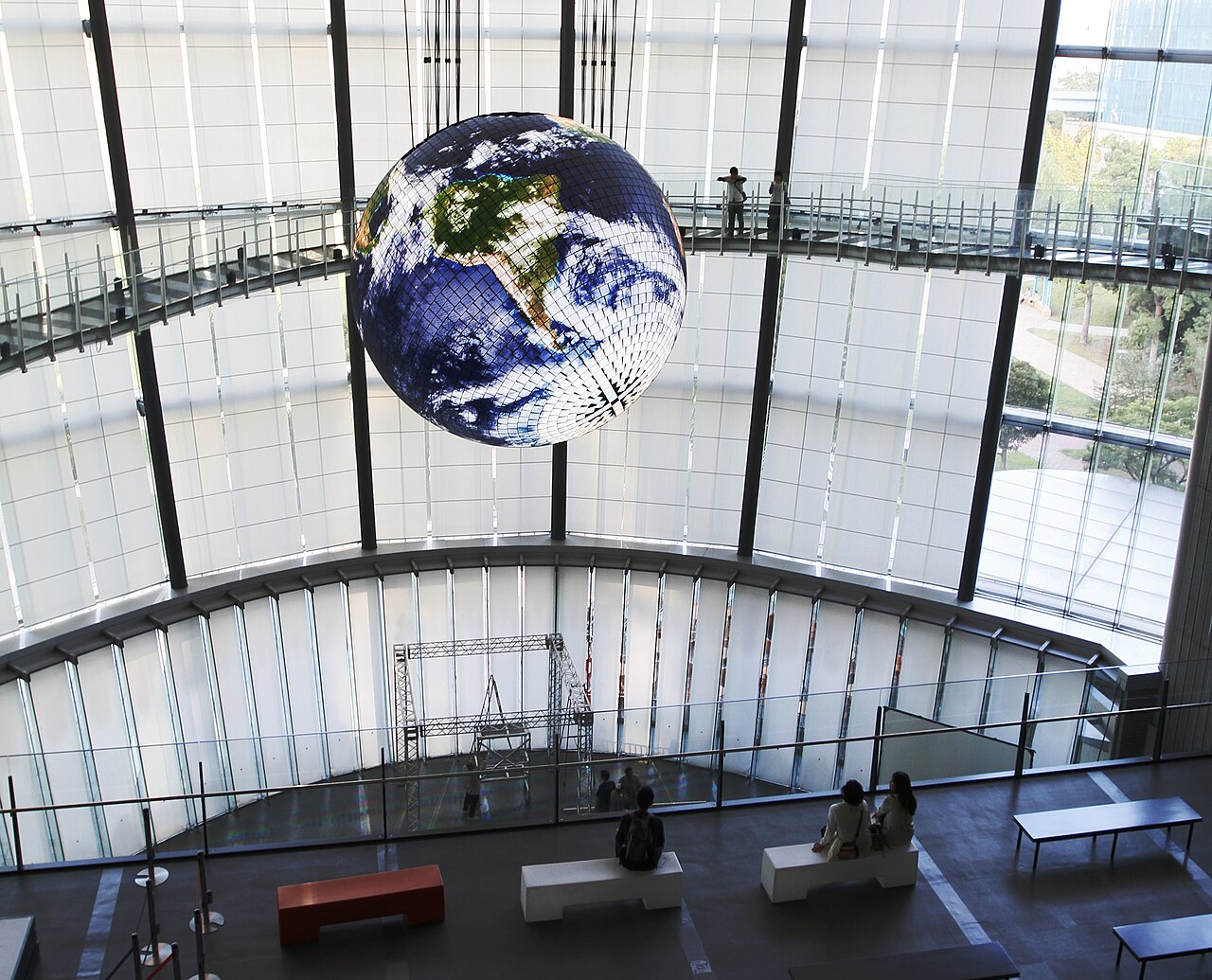 The Geo-Cosmos spherical display at Miraikan science museum, showcasing Earth's data