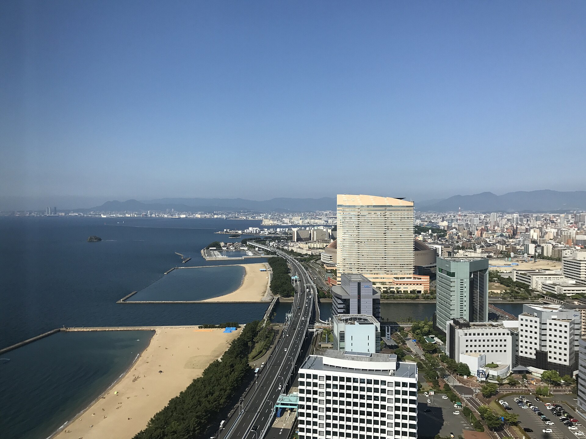 Fukuoka city skyline and Hakata Bay
