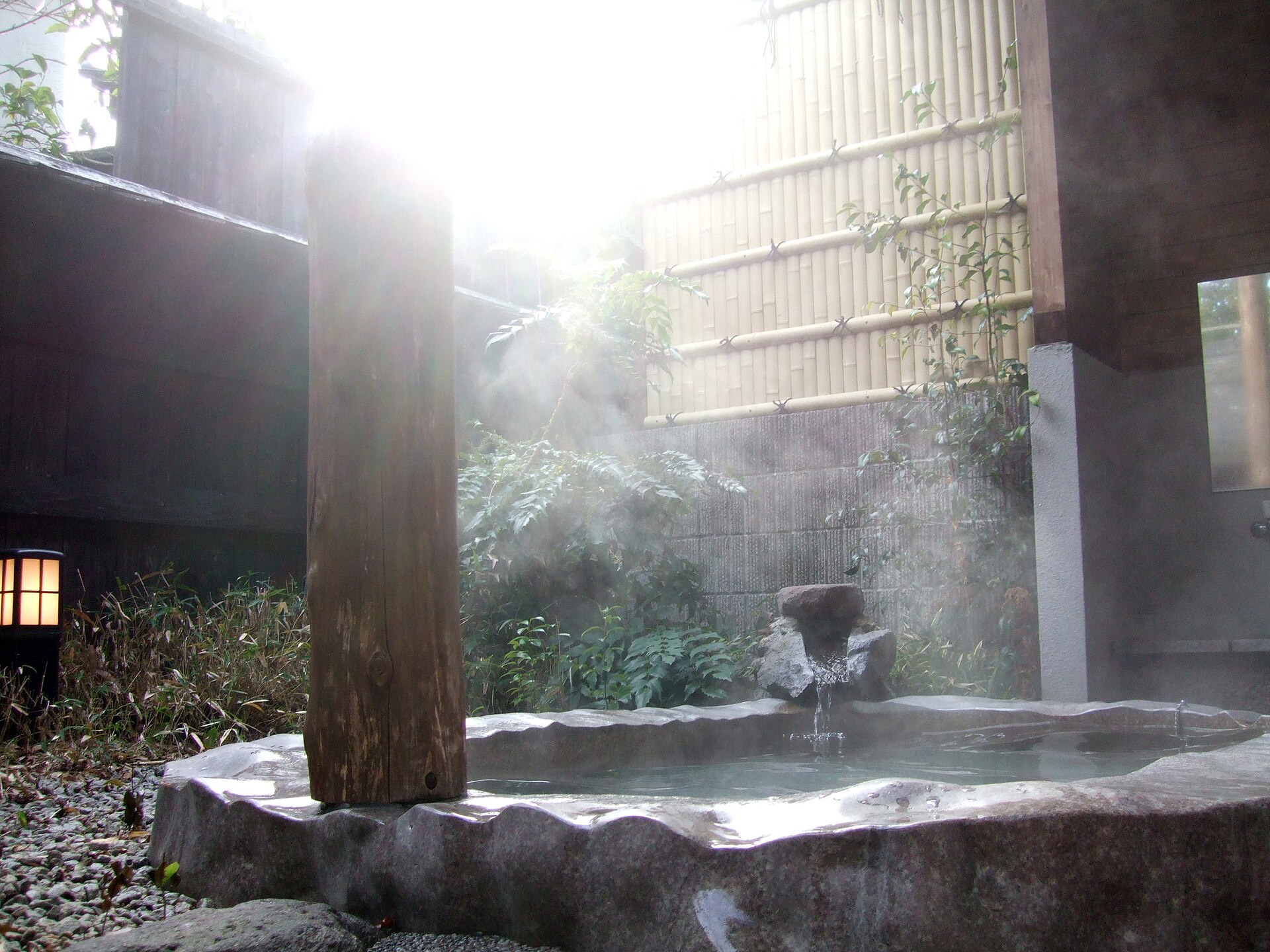 An outdoor rotenburo hot spring bath in Japan
